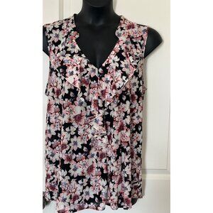 Floral Sleeveless Ruffled V-Neck Blouse Top size 3X